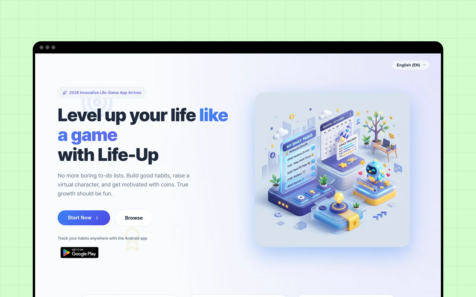 The Life-Up website, lifeup.laonmon.com, in English